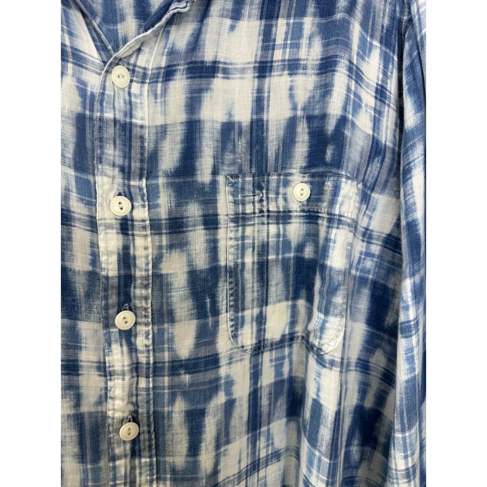 Polo Ralph Lauren 100% Linen Mens Blue White Tie Dye Plaid Button Down Shirt XXL - Picture 5 of 15